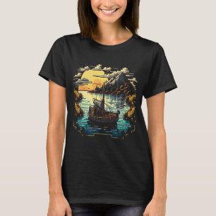 Camiseta Eu sou um anjo com um barco e vou pescar arte de p
