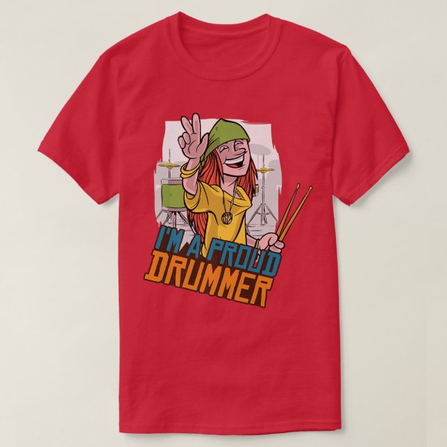 Camiseta eu sou um baterista orgulhoso - bata nos tambores  (Frente do Design)