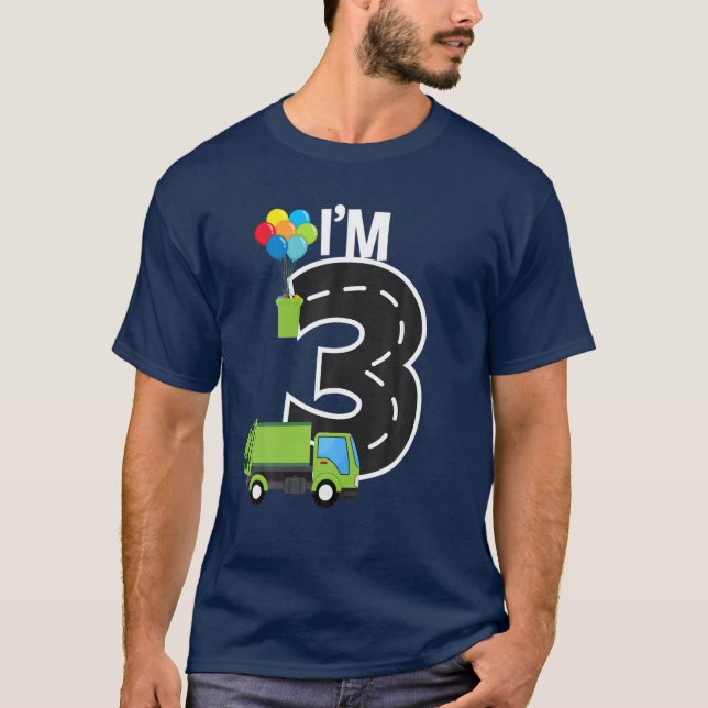 Camiseta Eu sou um Caminhão de Lixo de 3 Anos de Aniversári (Frente)