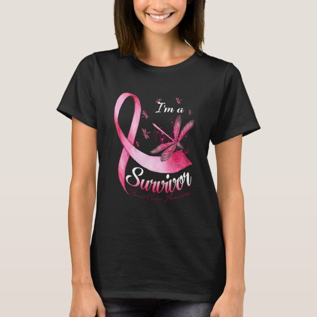 Camiseta Eu sou um Cancer de frita rosa-de-vidro sobrevivo (Frente)