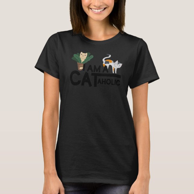 Camiseta Eu sou um católico dono de gatos animais de estima (Frente)