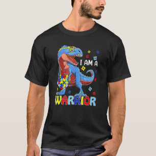 Camiseta Eu Sou Um Guerreiro Autismo Família Trex Dinossaur