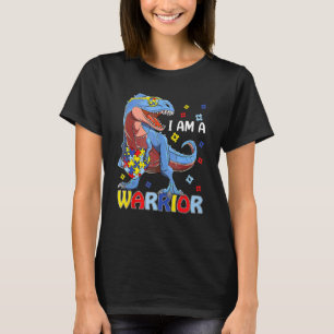Camiseta Eu Sou Um Guerreiro Autismo Família Trex Dinossaur