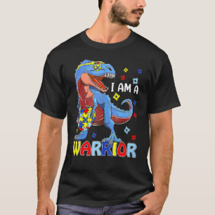 Camiseta Eu Sou Um Guerreiro Autismo Família Trex Dinossaur