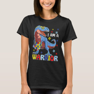 Camiseta Eu Sou Um Guerreiro Autismo Família Trex Dinossaur