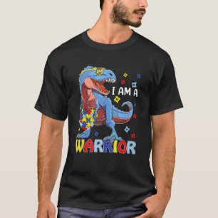 Camiseta Eu Sou Um Guerreiro Autismo Família Trex Dinossaur
