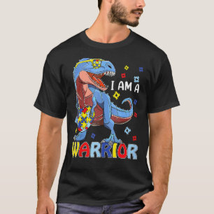 Camiseta Eu Sou Um Guerreiro Autismo Família Trex Dinossaur