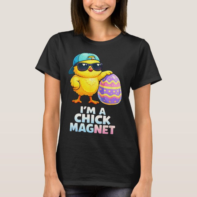 Camiseta Eu Sou Um Ímã de Frango Piada Divertida de Páscoa  (Frente)