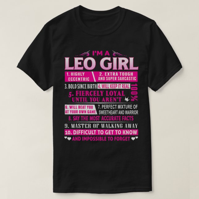 Camiseta Eu sou um Leo Girl Leo Leo Birthday (Frente do Design)