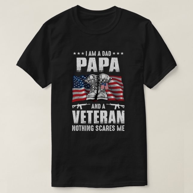 Camiseta Eu sou um Pai Papa e um Veterano nada me assusta. (Frente do Design)
