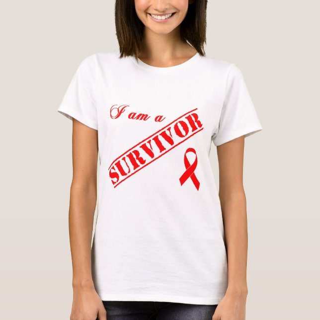 Camiseta Eu sou um sobrevivente - AIDS vermelho da fita & (Frente)