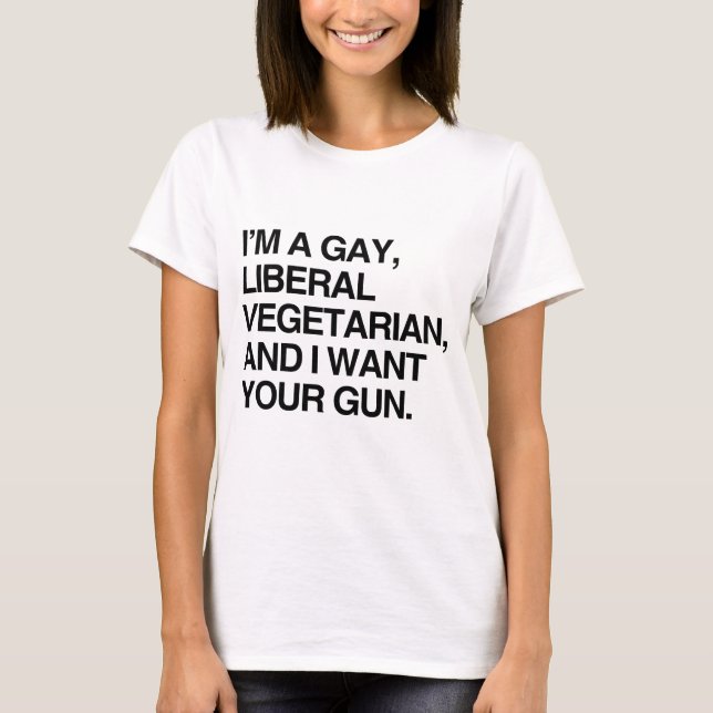 Camiseta Eu sou um vegetariano alegre, liberal (Frente)