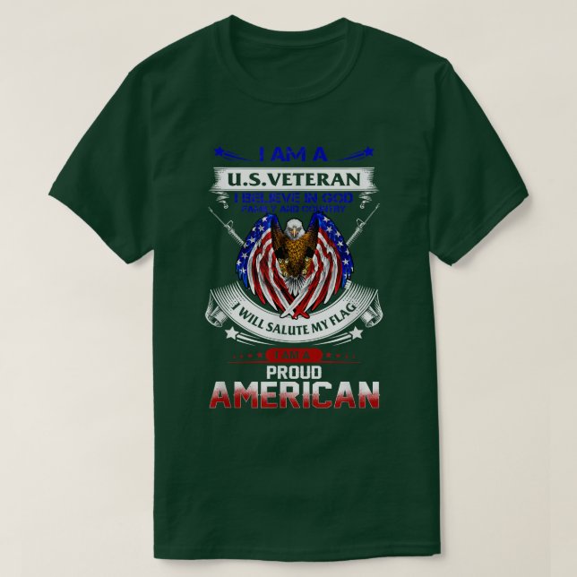 Camiseta Eu sou um veterano dos EUA Eu acredito em família  (Frente do Design)
