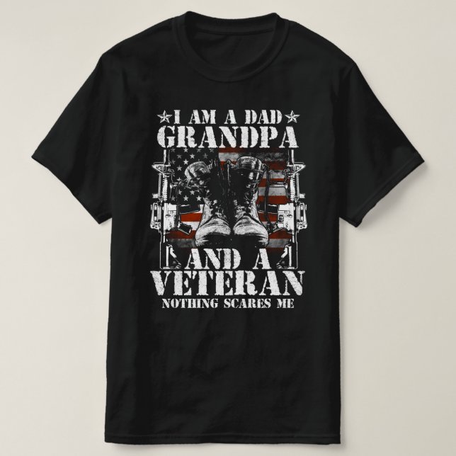 Camiseta eu sou um vovô pai e um veterano nada me assusta (Frente do Design)
