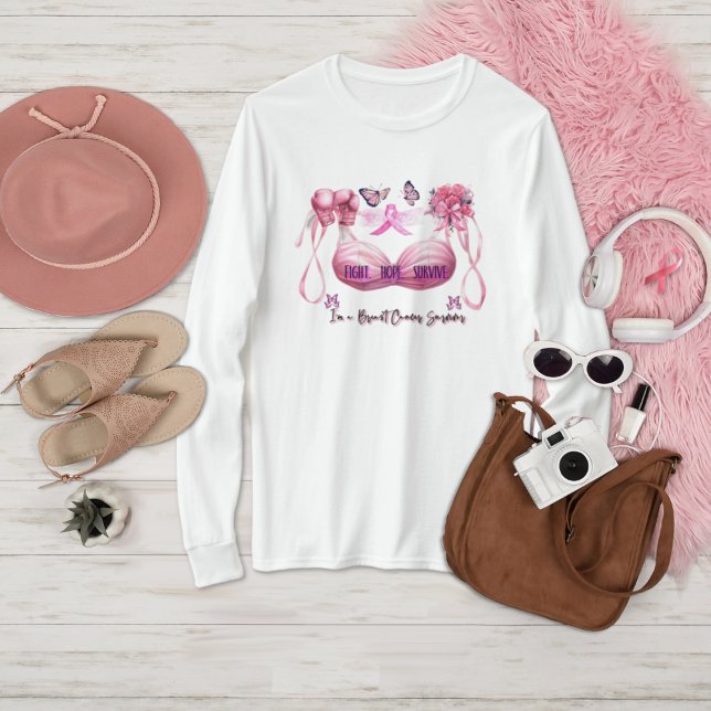 Camiseta Eu sou uma fita rosa de sobrevivência com câncer d (Criador carregado)