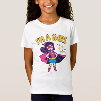 Camiseta Eu Sou Uma Garota Super-Herói Cartoon Arte de Pode