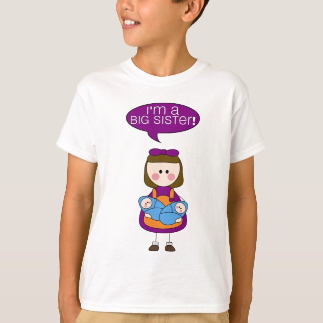 Camiseta eu sou uma irmã mais velha! (meninos gêmeos) (Frente)