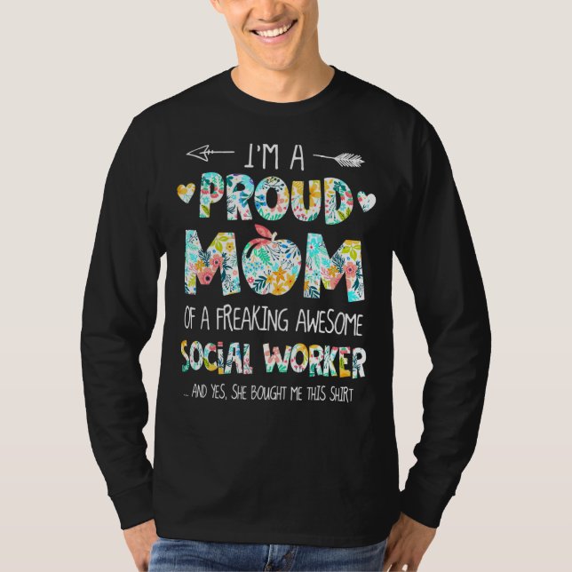 Camiseta Eu sou uma mãe orgulhosa do assistente social Flor (Frente)