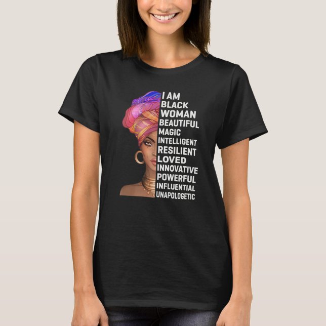 Camiseta Eu sou uma mulher negra linda magia inteligente Re (Frente)