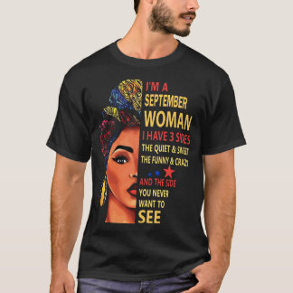 Camiseta eu sou uma mulher que de setembro eu tenho 3 lados