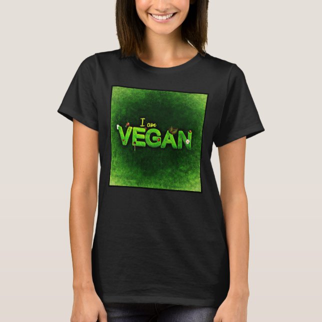 Camiseta Eu Sou Vegan Escrito Com Uma Textura De Natureza G (Frente)