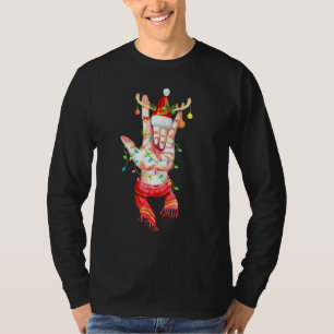 Camiseta Eu Te Amo A Assinar Língua Santa Hat Reindeer Horn