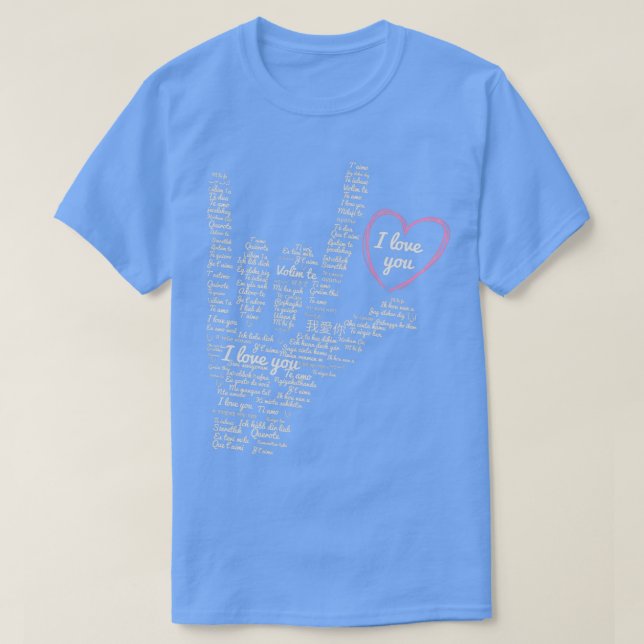 Camiseta Eu te amo assinar o ASL em várias línguas, gráfico (Frente do Design)