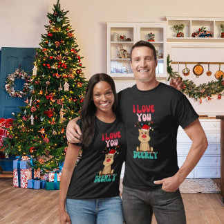 Camiseta Eu Te Amo Caro Reindeer Santa Hat T-Shirt