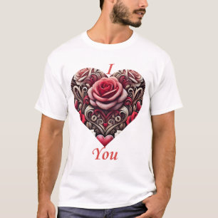 Camiseta 🌹 Eu Te Amo - Elegante Rosa Heart Design
