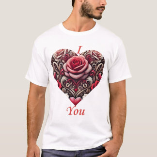 Camiseta 🌹 Eu Te Amo - Elegante Rosa Heart Design