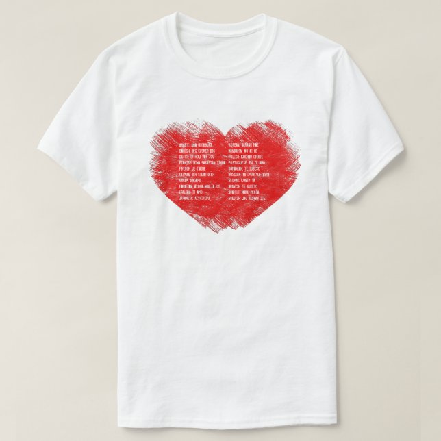 Camiseta Eu te amo em 20 idiomas diferentes. (Frente do Design)