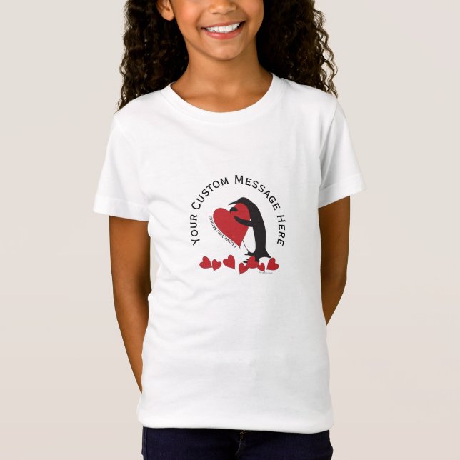 Camiseta Eu Te Amo Mais! Pinguim Fofo e Coração Vermelho (Frente)