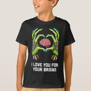 Camiseta Eu Te Amo Por Seus Miolos Mãos de Zumbi Halloween