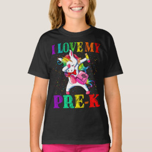 Camiseta Eu Te Amo Pré-K De Volta Para O Unicórnio Da Escol