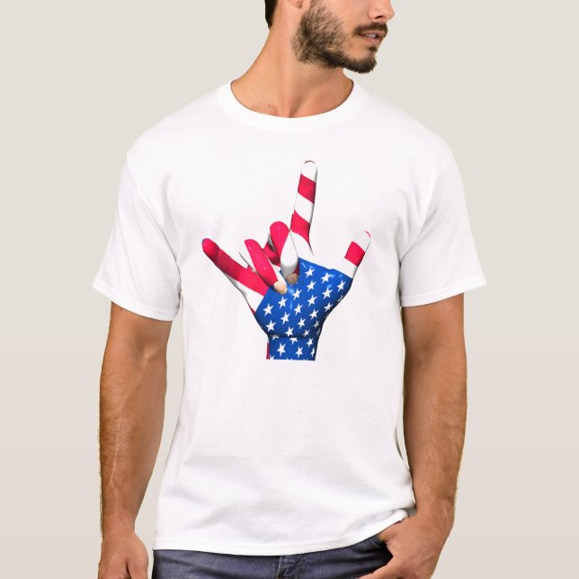 Camiseta Eu te amo t-shirt da bandeira dos EUA (Frente)