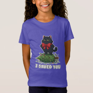 Camiseta "Eu te Salvei" Árvore de Natal Divertida de Gato P