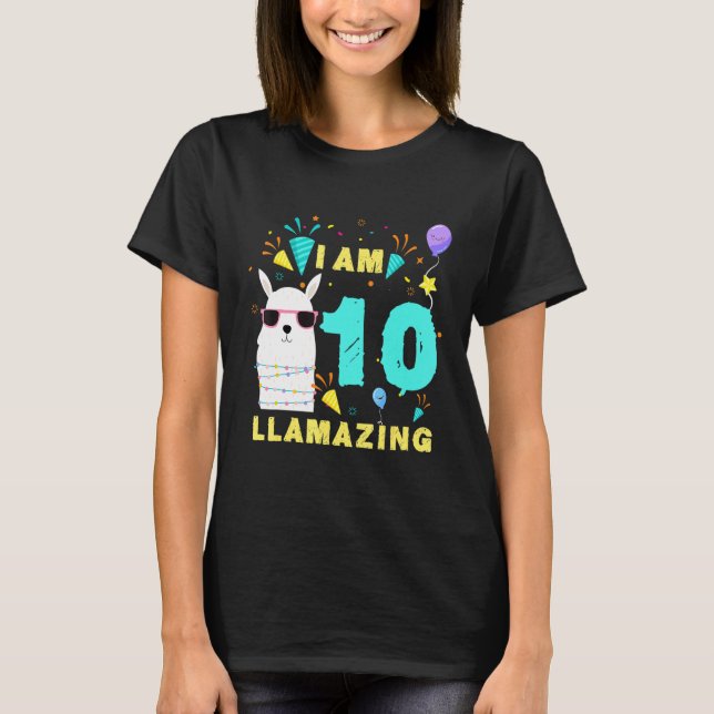 Camiseta Eu Tenho 10 Anos Llamparelhando Llama 10º Aniversá (Frente)