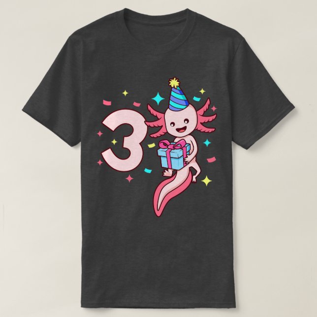 Camiseta Eu tenho 3 anos de idade com uma garota axolotl (Frente do Design)