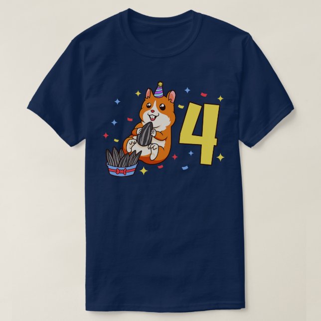 Camiseta Eu tenho 4 anos com aniversário de criança de hams (Frente do Design)