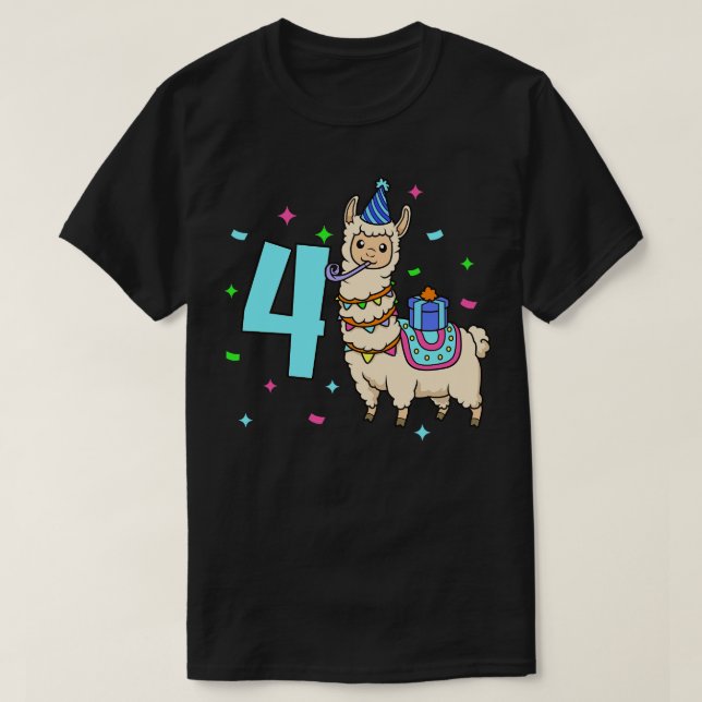 Camiseta Eu tenho 4 anos com Lama aniversário de criança 4  (Frente do Design)