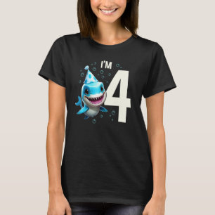 Camiseta Eu Tenho 4 Anos de Idade Cute Shark Fish Criança M