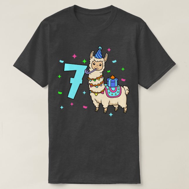 Camiseta Eu tenho 7 anos com Lama aniversário de criança 7  (Frente do Design)
