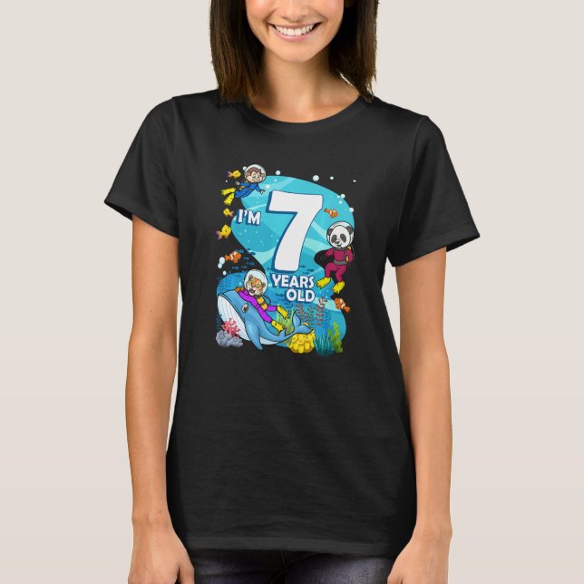 Camiseta Eu tenho 7 anos Ocean Scuba Diver Land Animal Bir (Frente)