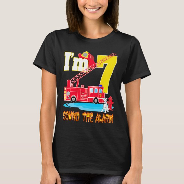 Camiseta Eu tenho 7 anos Som o Alarm Fire Truck Toy Parte d (Frente)
