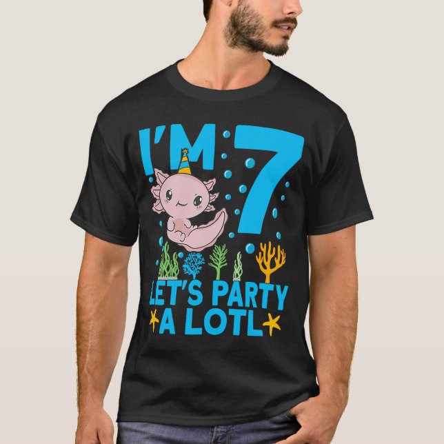 Camiseta Eu tenho 7 bdias de festa Axolotl 7 Ax Crianças de (Frente)
