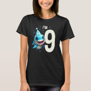 Camiseta Eu Tenho 9 Anos de Idade Cute Tubarão Peixe Crianç