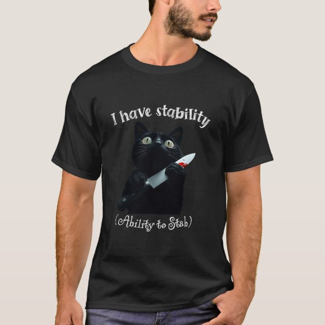 Camiseta Eu tenho estabilidade e capacidade de esfaquear o  (Frente)