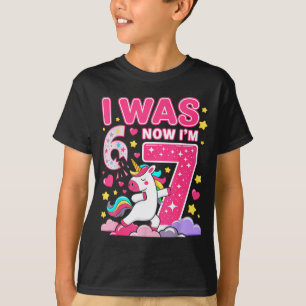 Camiseta Eu tinha 6 anos Agora tenho 7 Unicórnio Menina 6 7