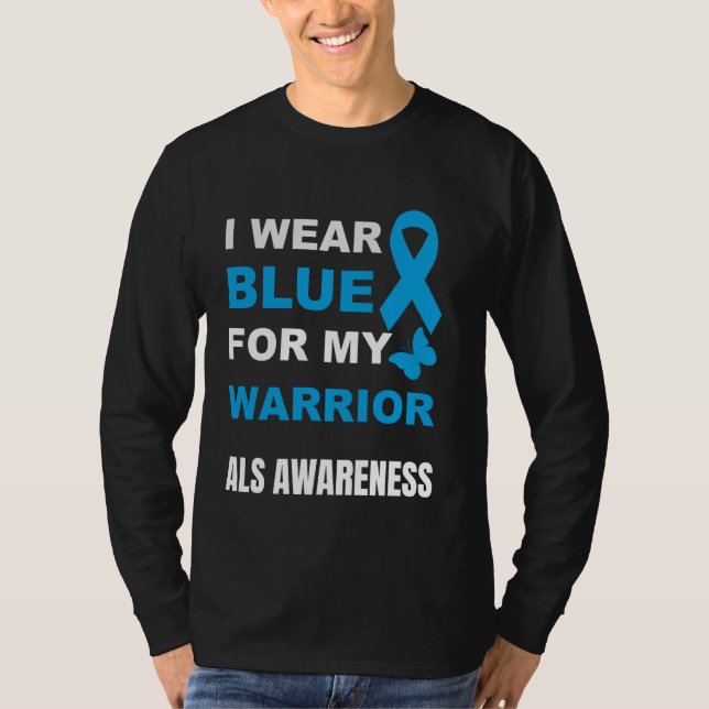 CAMISETA EU USO AZUL PARA A CONSCIÊNCIA DA ALS DO MEU GUERR (Frente)