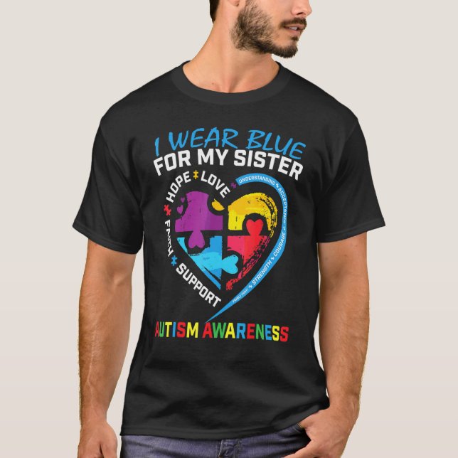 Camiseta Eu Uso Azul Para A Minha Irmã Puzzle de Conscienti (Frente)